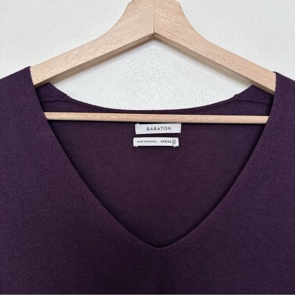 Aritzia Womens XXS/XS Babaton Vneck Baylor Wool Pocket Sweater In Purple - Picture 10 of 15